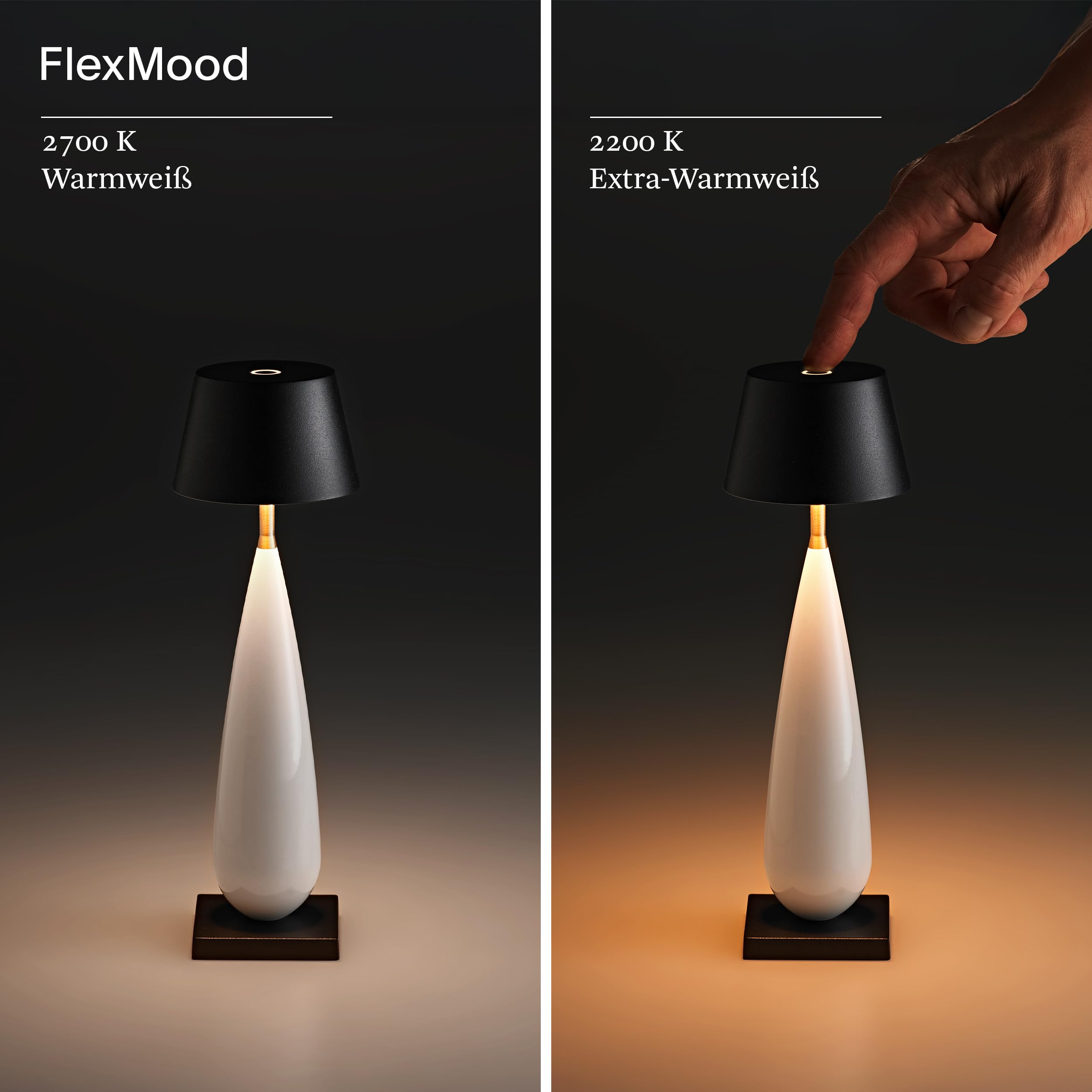 SIGOR Thala - Dimmbare LED Akku-Tischlampe Indoor & Outdoor, Leuchte des Jahres 2025 2. Platz, IP65 spritzwassergeschützt, Höhe 23,7 cm, aufladbar per Ladestation, 7 h Leuchtdauer, keramikweiß/schwarz