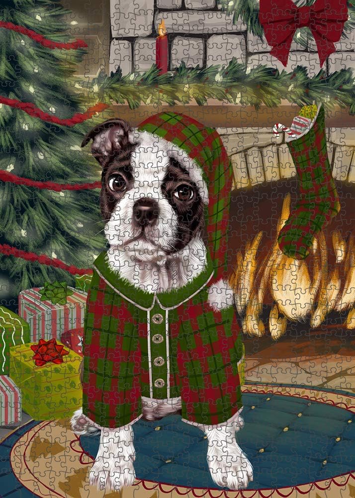Christmas Stocking was Hung Boston Terrier Dog Jigsaw Puzzle for Adults - Animal Printed Interlocking Puzzle Game Artwork - Gift for Dog Lover's - 1000 Pcs 29.5"x19.7", PZLE51530