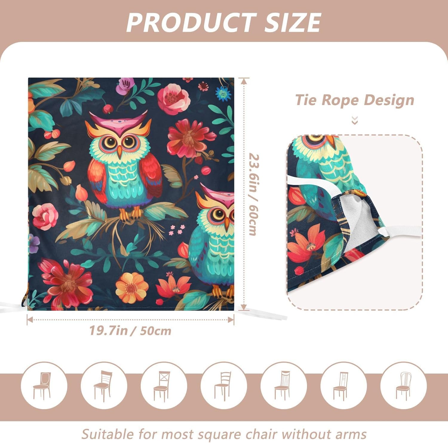 ALAZA Cute Owl Flowers Chair Back Cover Set of 6, Washable Reusable Removable Chair Slipcovers Decorative Chair Cover for Home Kitchen Wedding Party