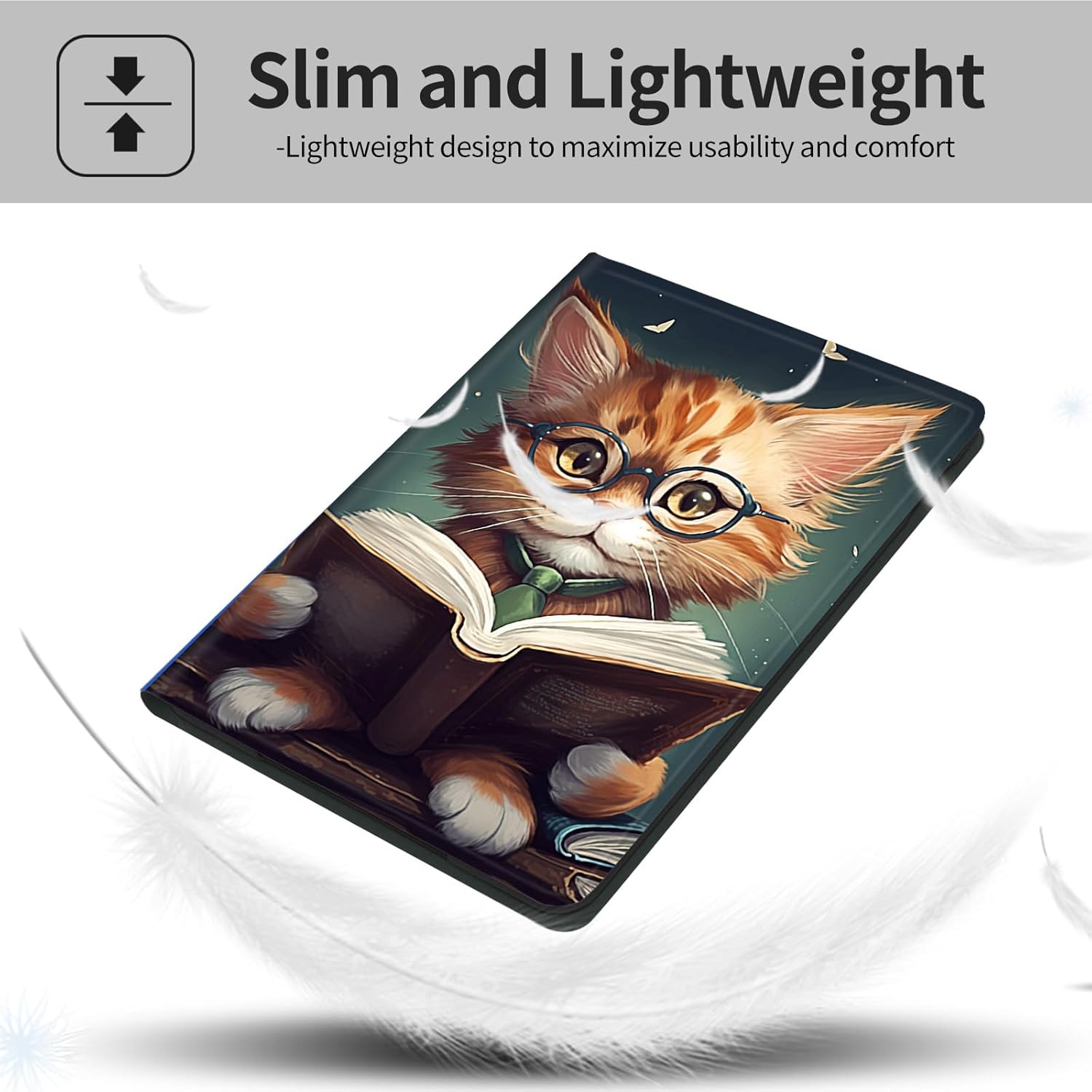 Case for All-New Amazon Fire HD 8 & 8 Plus Tablet (12th Generation/10th Generation, 2024/2022/2020) 8",PU Leather Slim Standing Smart Cover Case with Auto Sleep/Wake,Reading Cat