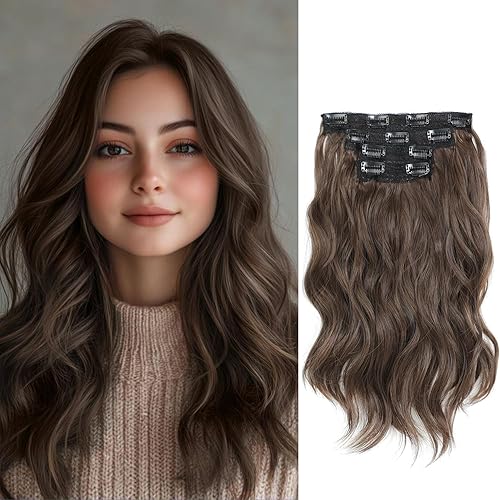 Clip In Hair Extensions for Women, 14inch Short Wavy Clip