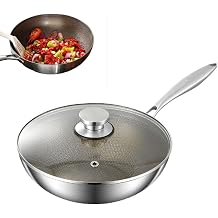 Titanium Wok for Cooking, Titanium Frying Pans, Multifunctional Ultra-Durable Scratch-Resistant Non Stick Even Heating Titanium Wok for Cooking,Includes Lid,9.44in
