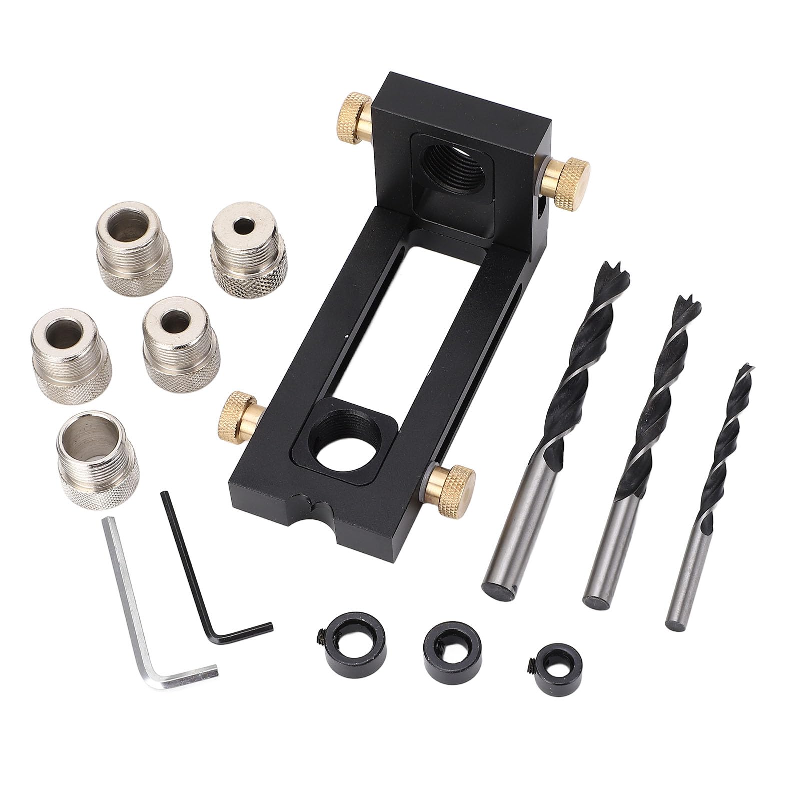 Kit de guía de pasador ajustable, localizador de perforación para carpintería, 5 agujeros, 6, 8, 10, 12, 15mm, juego de brocas para agujeros