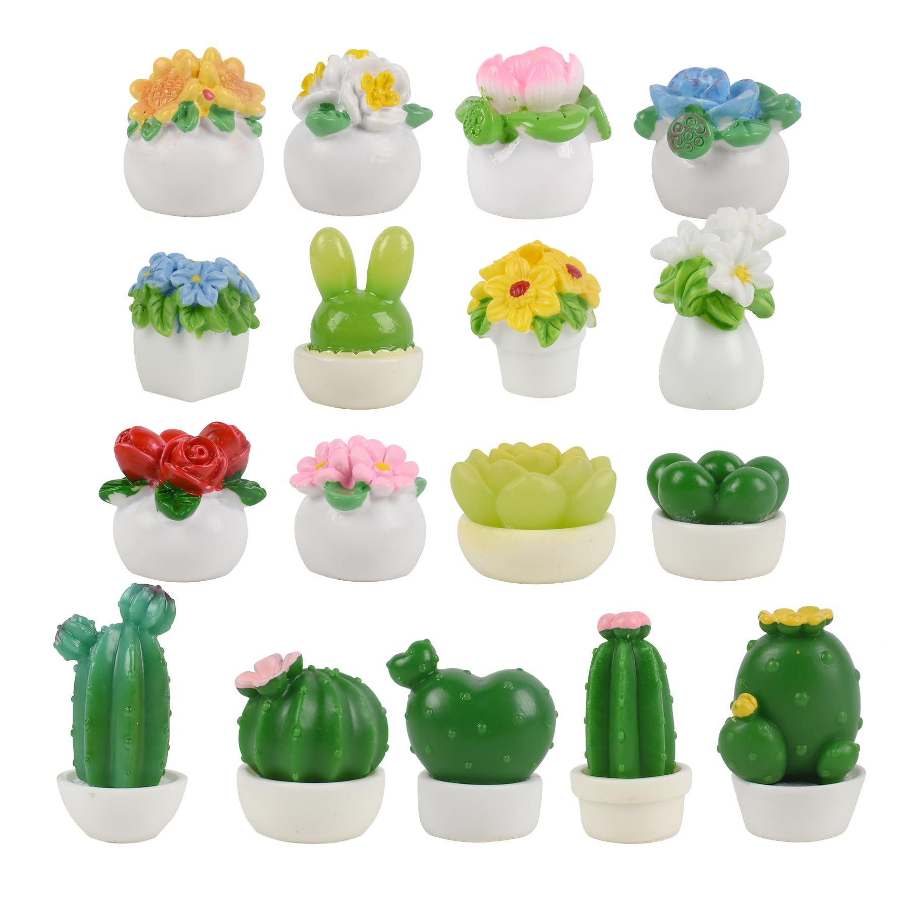 HAIOPS Miniature Dollhouse Plants - 17-Piece Set Of Tiny Resin Flowers & Cacti In Pots For Miniature Landscapes - View #3