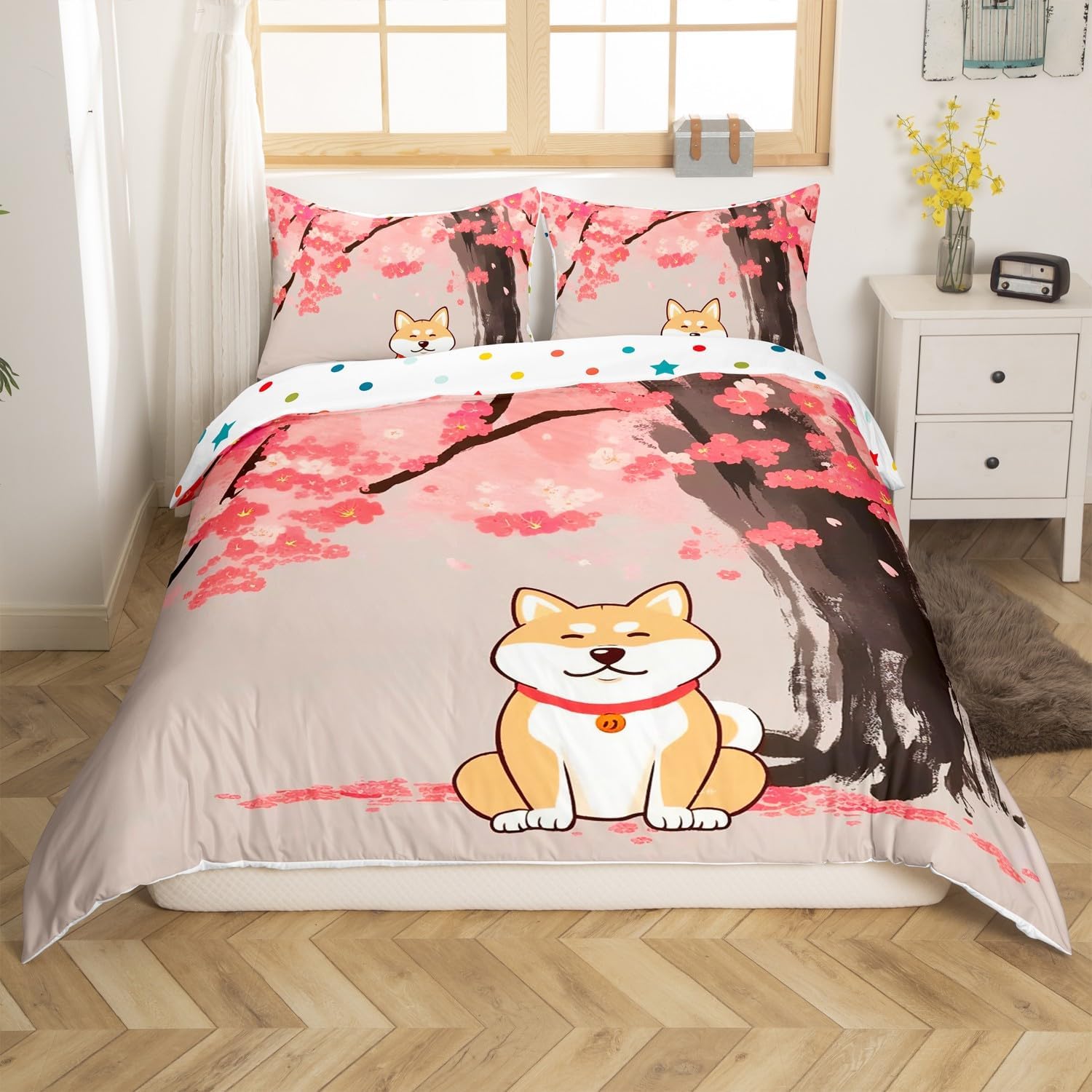 Erosebridal Kids Cute Ghost Cats Duvet Cover Full Happy Halloween Pumpkin Bedding Set Gifts for Girls Teen,Black White Halloween Kitten Comforter Cover Pink Halloween Bedspread Cover 2 Pillow Cases