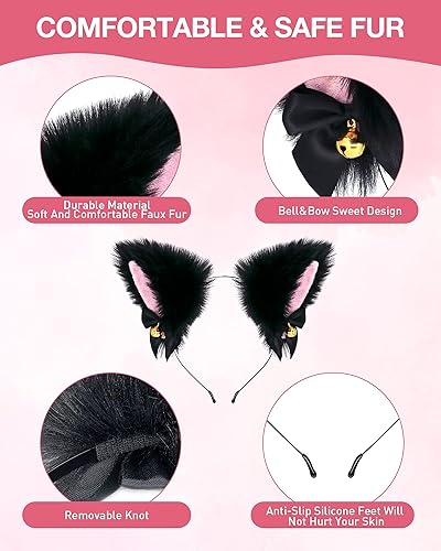 Miniatura 6 de Fox Cat Ears Anime Cosplay - Diadema de lobo de animales, diadema de Halloween, accesorios de disfraz con campanas, color blanco