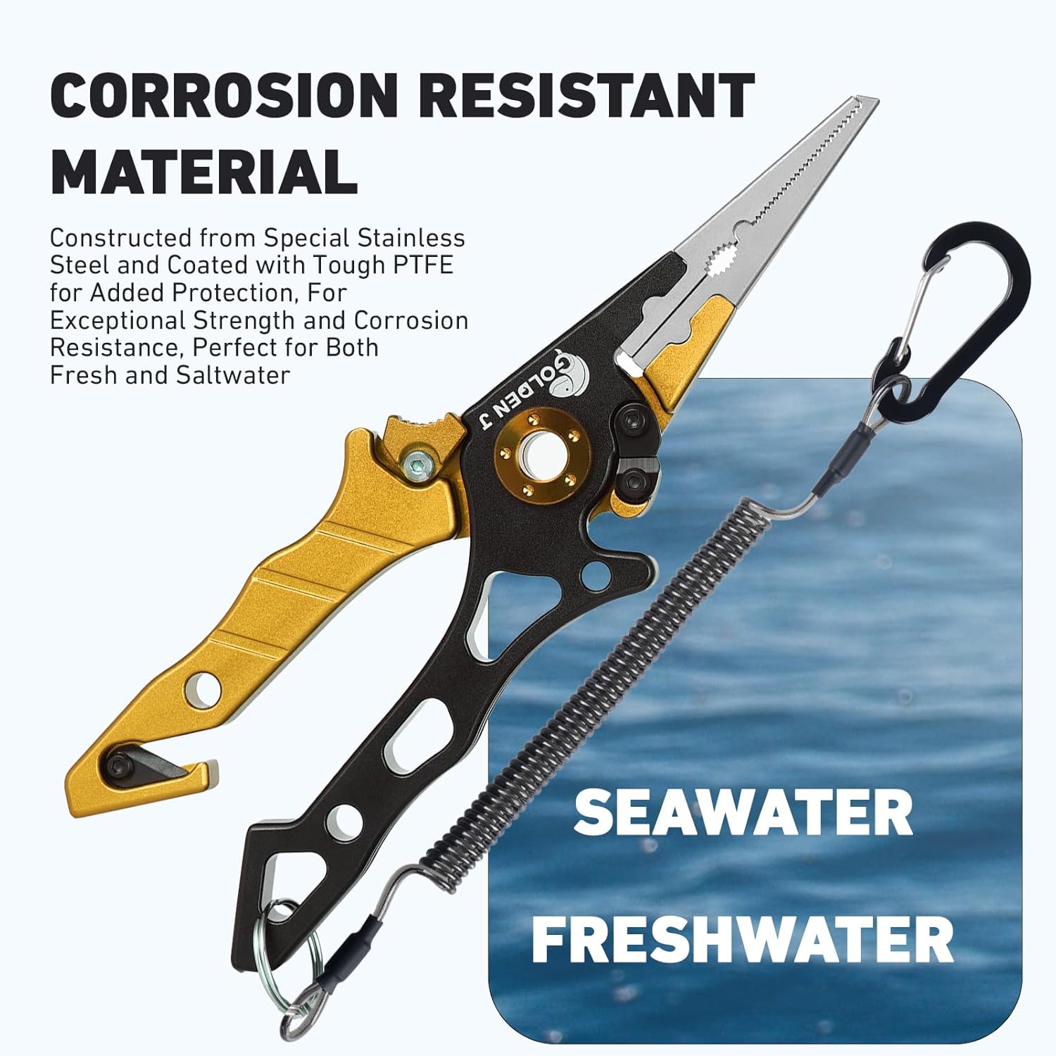 GOLDEN J Multi-Function Fishing Pliers - High-Strength Aluminum & Stainless Steel, Hook Remover, Split Ring Pliers, Line Cutter, Ideal for Ice, Surf, Lure Fishing - Image 4