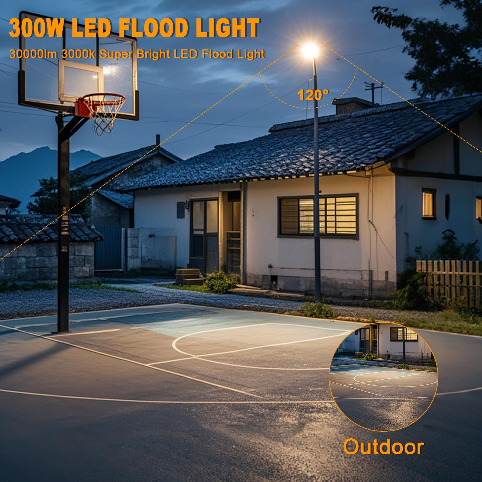 2Piezas Foco LED Exterior 300W, 30000LM Foco Proyector Led, 3000K Luz Cálida, Proyector led Exterior, IP65 Impermeable, Luz led exterior para Patio Jardín Garaje Estadio