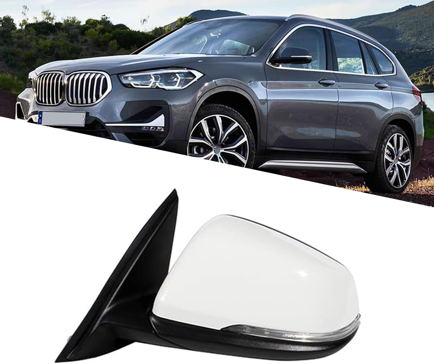 Side View Mirror Fit for 2017 2018 2019 2020 BMW X1 F49 Driver Side Mirror Replacement Side Door Mirrors for BMW Accessories Side Mirror Assembly Car Rear View Mirror Electric Folding, Turn Light