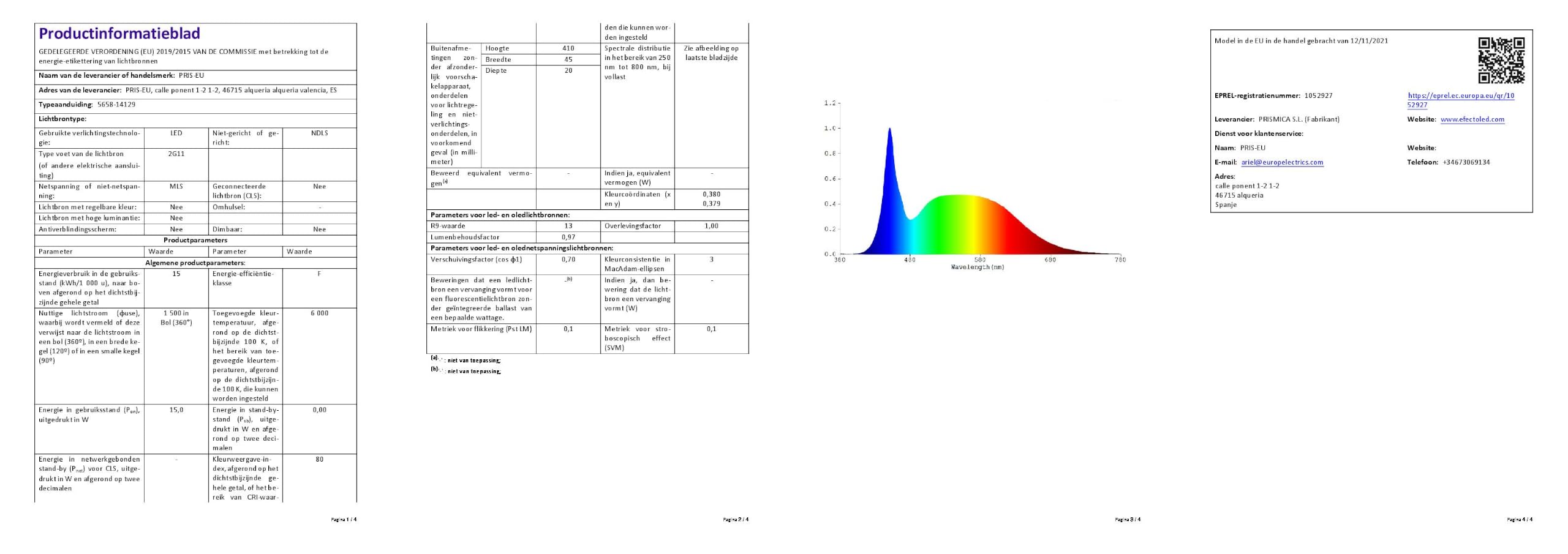 LEDKIA LIGHTING Tubo LED 41 cm 2G11 PLL 15W 6000K Blanco Frío No 2G11