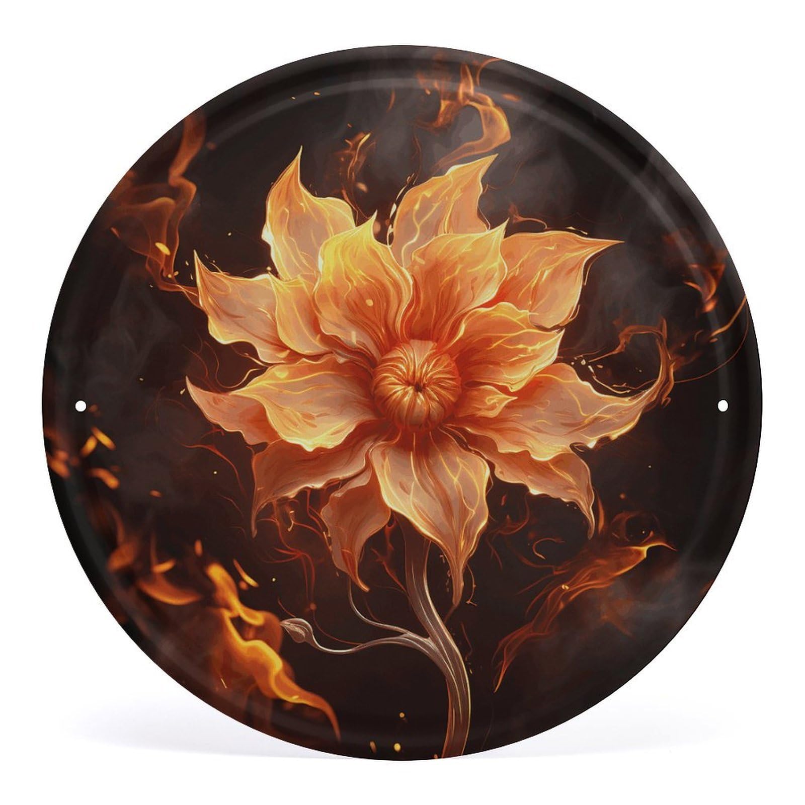 Fodpand Style Flame Flower Round Wall Art Hanging Decorations, Wall Decor Modern Minimalist Artwork, Tin Sign Hanging Picture For Living Room, Bedroom, Office, Hallway, 11.8X11.8 Inch