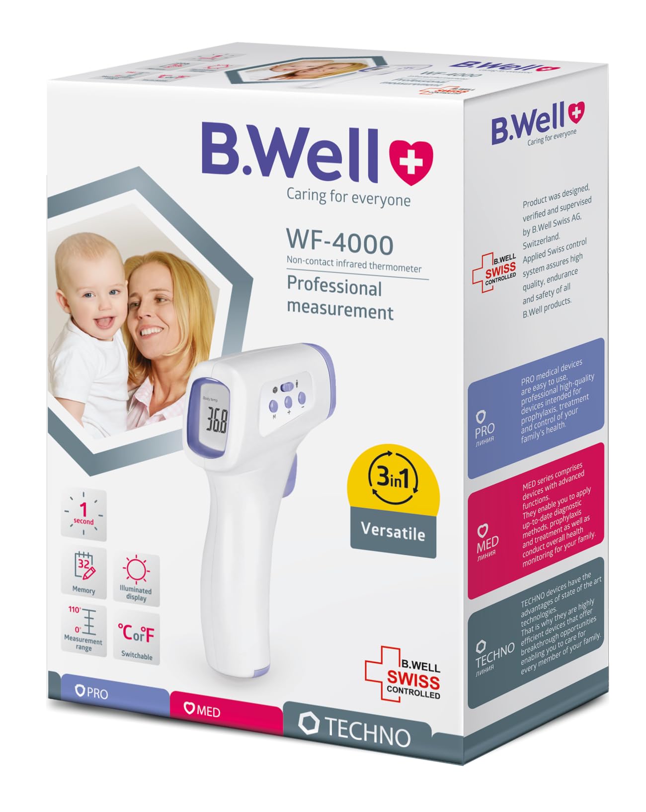 B.Well WF-4000 Non-Contact Electronic Medical Infrared Thermometer for Body, Object & Ambient Temprature Mesurement 3in1