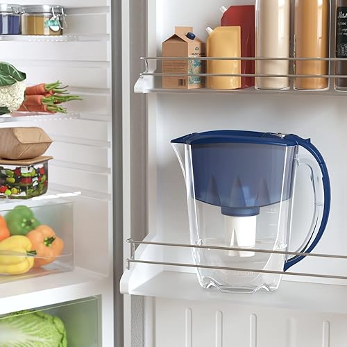 Miniatura 7 de AQUAPHOR Jarra de filtro de agua ideal para 7 tazas, color azul oscuro con 3 filtros B15, cabe en la puerta del refrigerador, reduce la cal y el