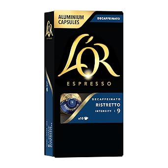 LOR DECAF Espresso Capsules, 10 Count DECAF Ristretto, Single-Serve Aluminum Coffee Capsules Compatible with the LOR BARISTA System & *Nespresso Original Machines, 10 Count Pack of 1