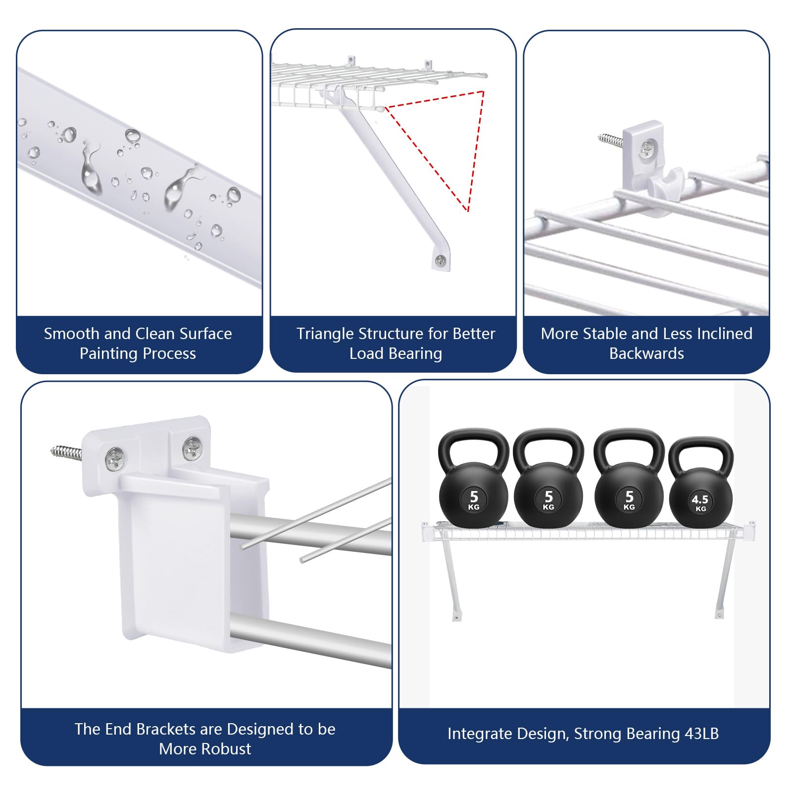 Set di staffe per mensole da 30,5 cm, include 6 clip per mensole in filo metallico e 2 staffe terminali, adatte per l'installazione di armadi e staffe a parete (2)