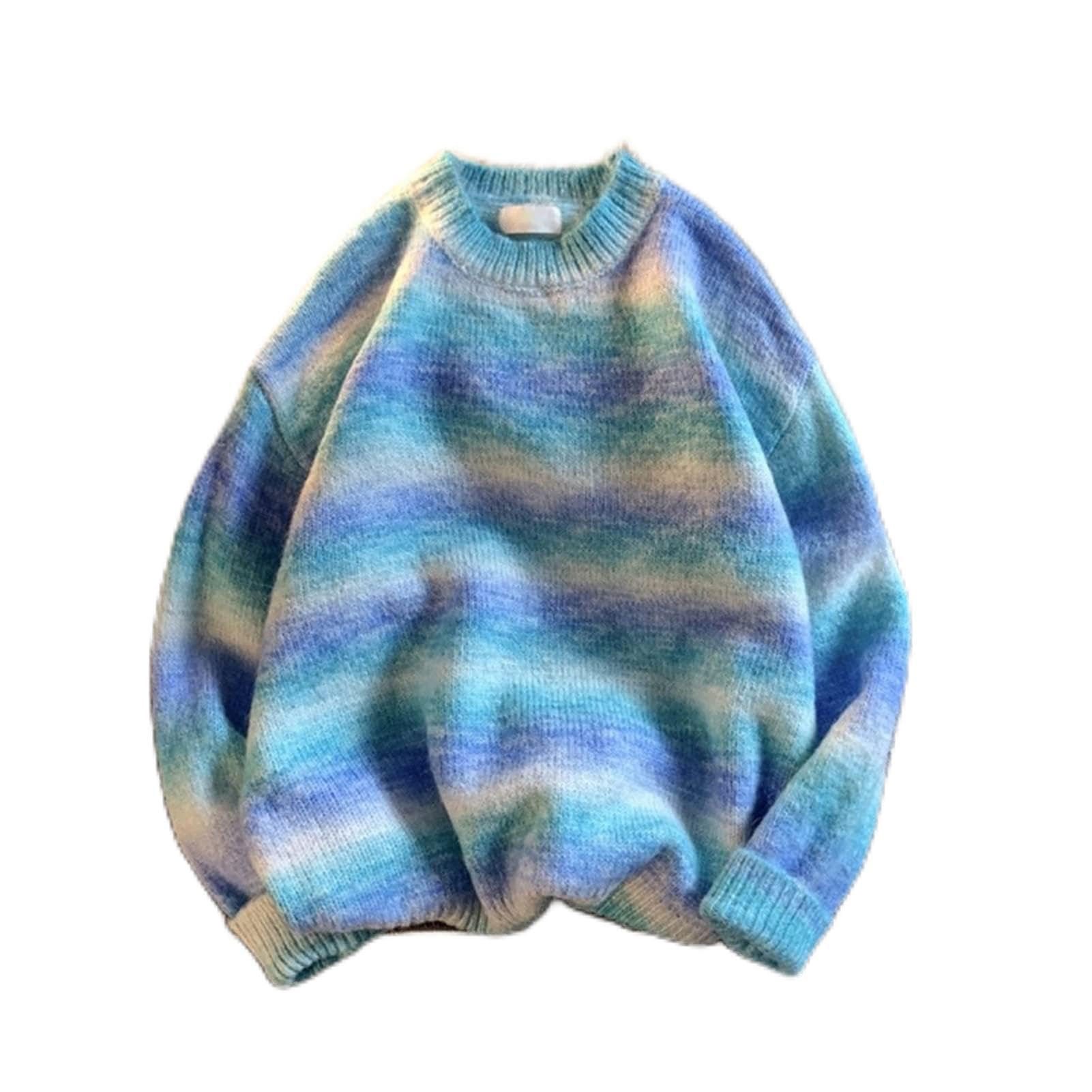Tęczowy sweter w paski odzież damska Harajuku moda damskie swetry swetry retro ubrania 2XL jesień zima nowy (kolor: Niebieski, rozmiar: XXL)