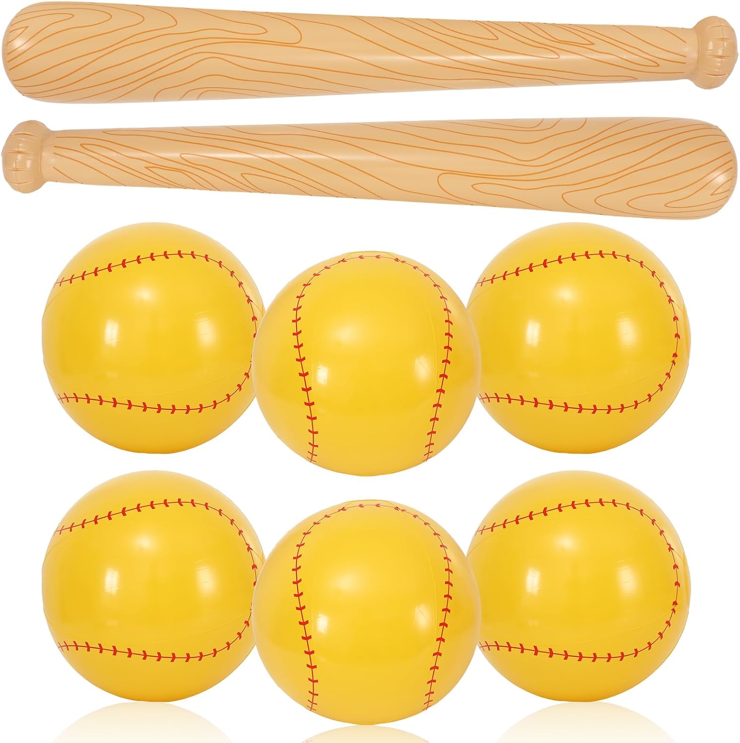 JarThenaAMCS 8Pcs Inflatable Softball Set 11.8 Inch Beach Ball and 31.5 Inch Inflatable Baseball Bat Balloon Sports Balls