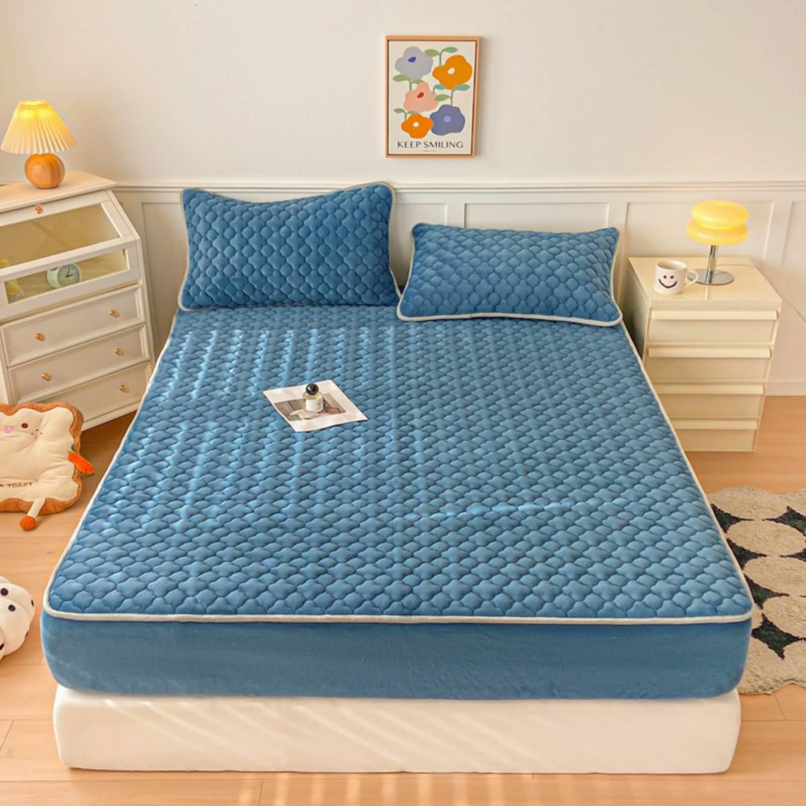 Drap Housse 90x200cm - pour Matelas Épais jusqu'à 30cm - Bleu Foncé - Draps de Lit Velours - Drap Couleur Unie