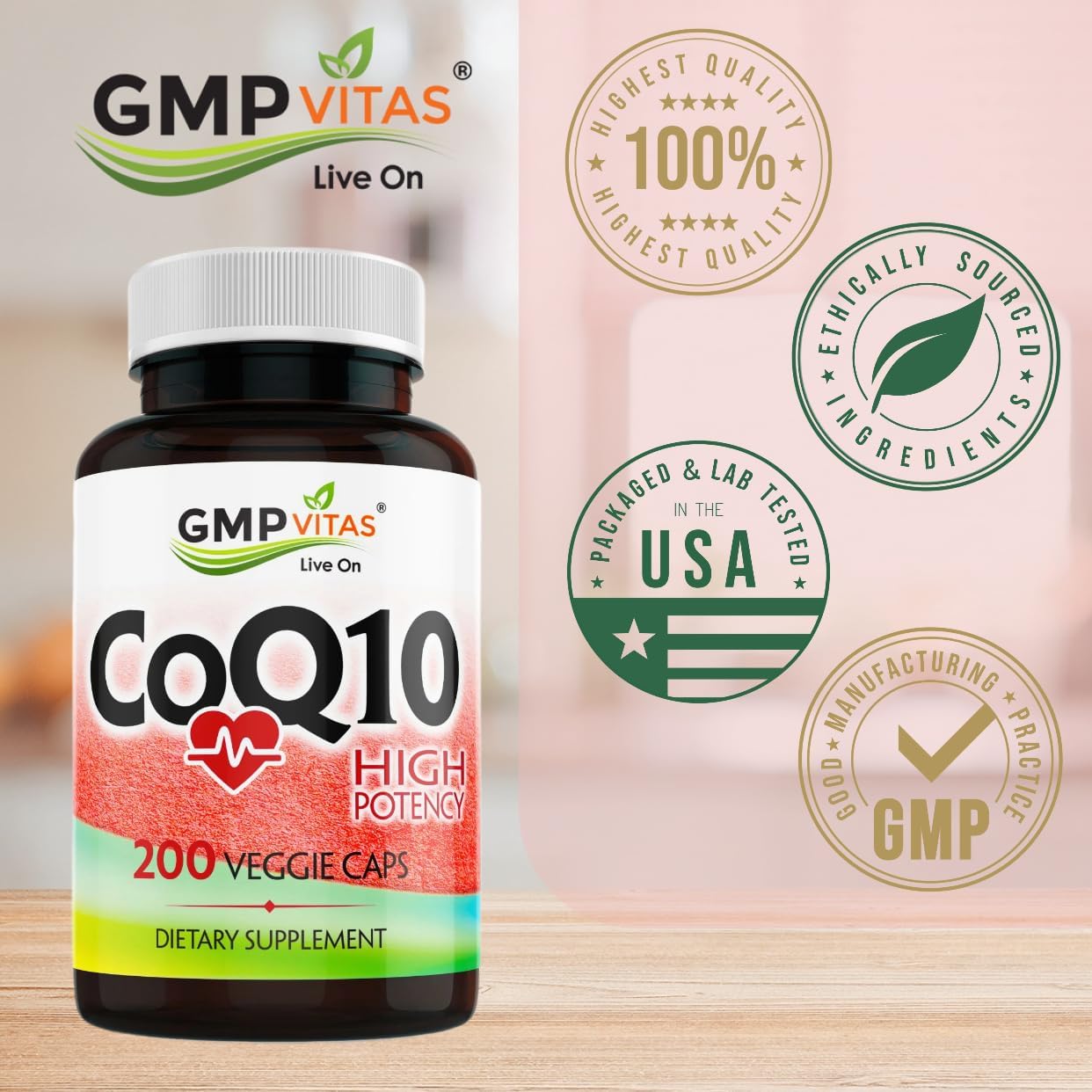 CoQ10 500mg, High Potency Coenzyme Q10 Supplement 200 Vegetarian Capsules (6 Month Supply) Supports Heart Health Energy & Antioxidant Protection Made in USA