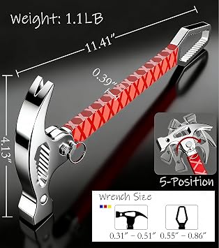1.1 lb Multi-Function Claw Hammer,Adjustable Hammer Head,One-Piece,Rust-Proof
