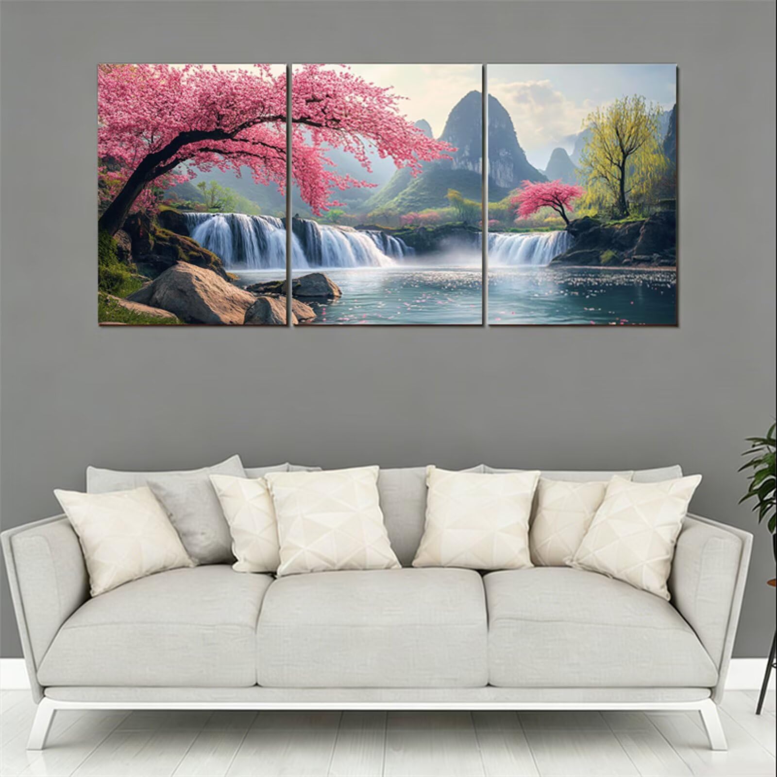 Tableau Decoration Murale Japon Cadre en Bois Impression sur Toile, Peinture Poster Mural Tableau Arbre Triptyque pour Moderne Salon Chambre Restaurant Maison Bain Cuisine 35x50 cmx 3pcs 1f-1070