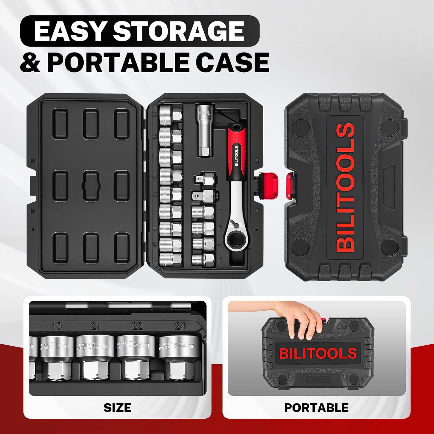 BILITOOLS 17PCS 3/8" & 1/2 Pass Through Socket Set, 2-In-1 Conversion For Standard Ratchet/Pass-Through Ratchet, Pass Thru Go Through Mechanics Tools Set For Hex, Square, E-Torx, Spline