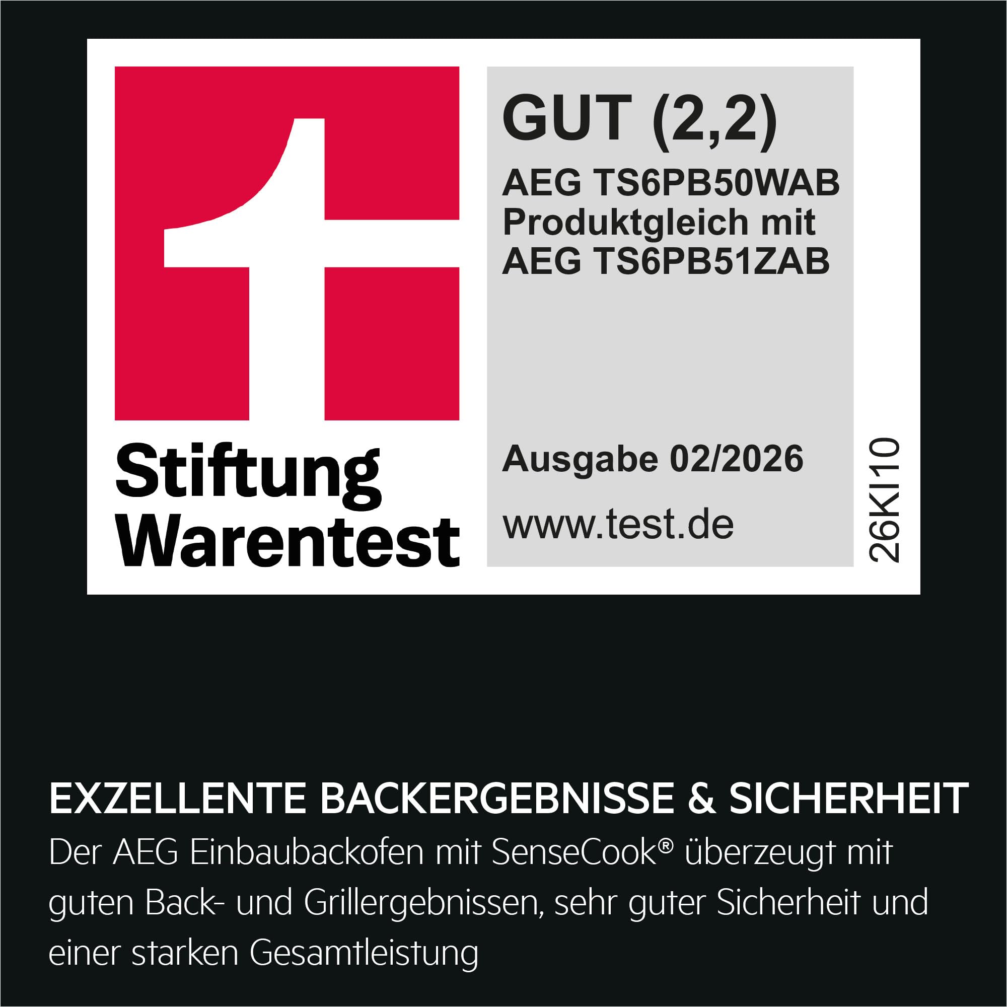 AEG Serie 6 TS6PB50WAB Einbaubackofen LED-Touchdisplay Pyrolyse Kerntemperatursensor AirFry 45 Automatikprogramme Schwarz