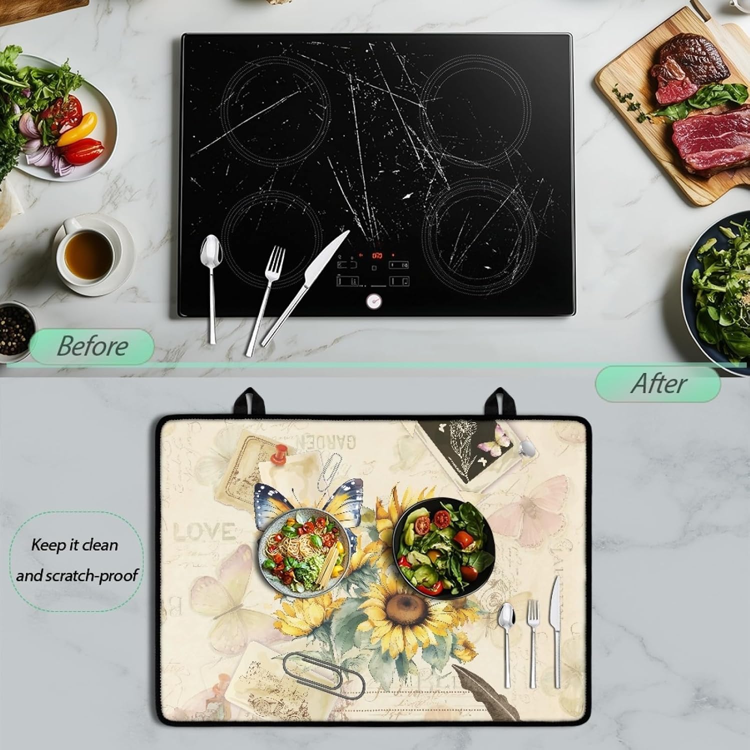 Sunflower Butterfly Stove Top Covers,Electric Stove Cover Protector,Anti-Slip Heat Resistant Glass Cooktop Covers,Kitchen Ceramic Glass Stovetop Protector Mat,Kitchen Accessories and Decor