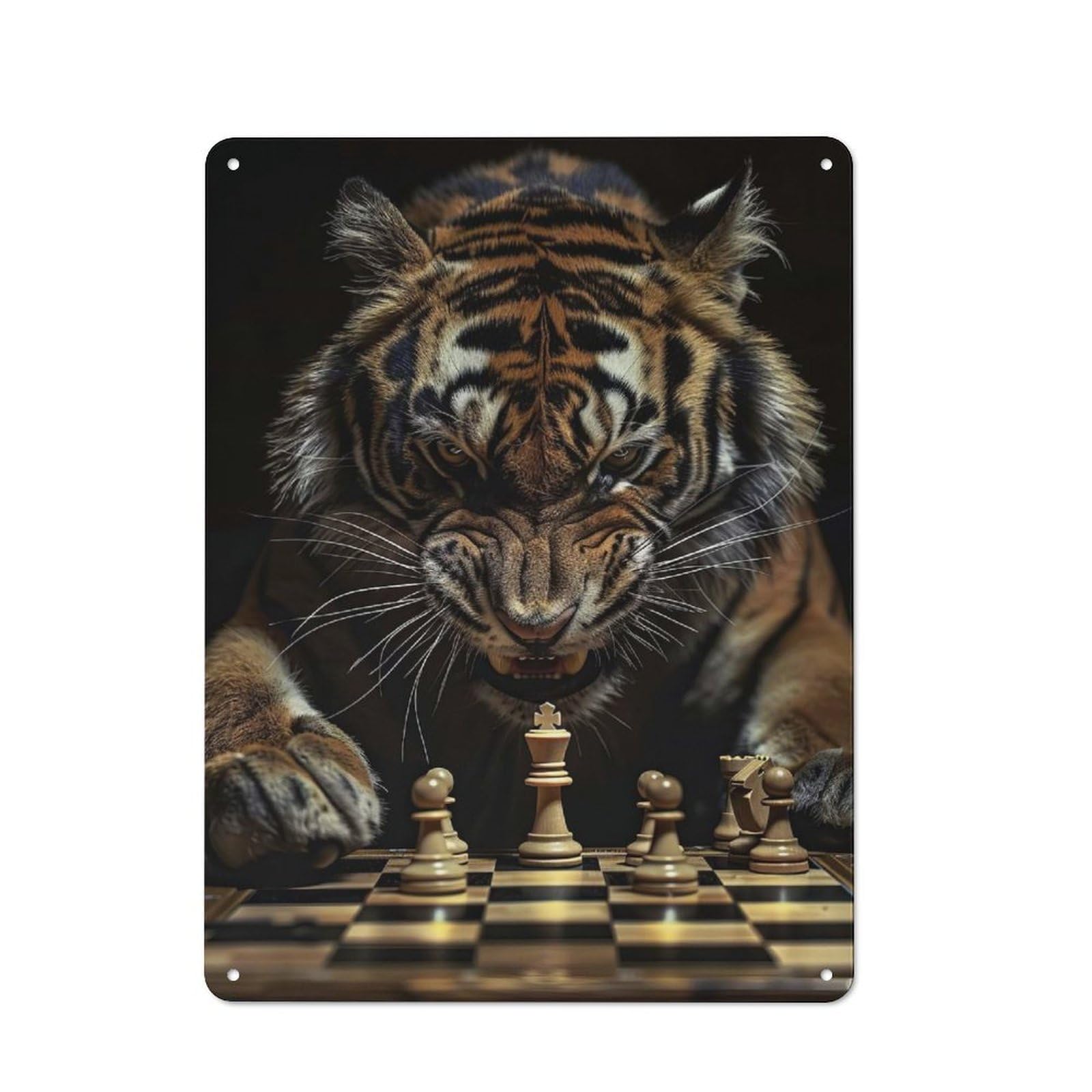 Tiger Chess Rustic Tin Sign 40x30cm for Pub Or Café, for Collectors Building A Themed Wall Display
