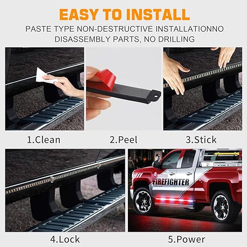 Miniatura 5 de XRIDONSEN 2 tiras de luces de emergencia para camiones de 70 pulgadas, 864 LED, luces estroboscópicas rojas y blancas, luces intermitentes de