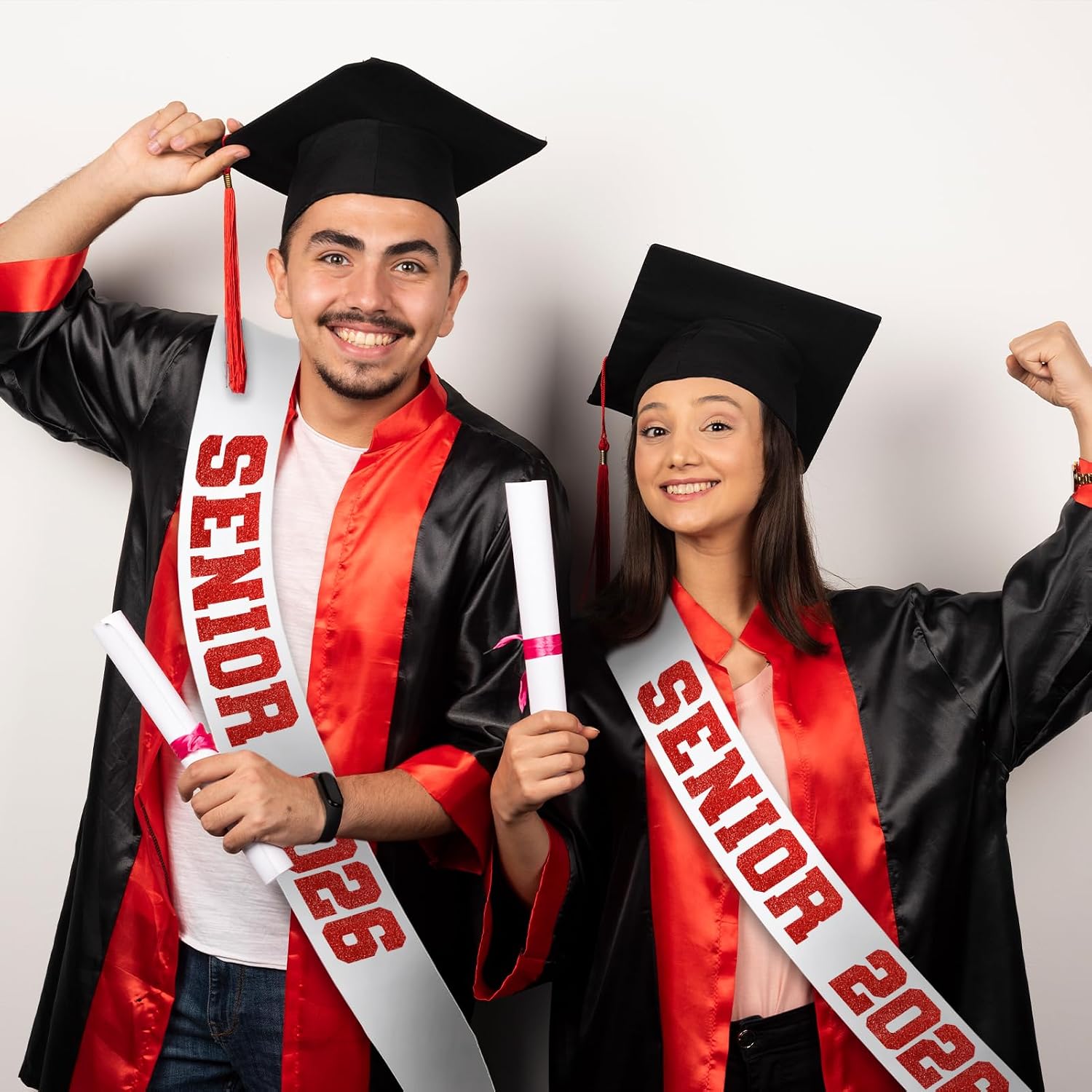 8 Pcs White Senior 2027 Sashes with Red Glitter Letters | Senior Sash Class of 2027, Graduation Celebration Cheer Sash, Class Competition Sashes, Graduation Party Supplies Favors