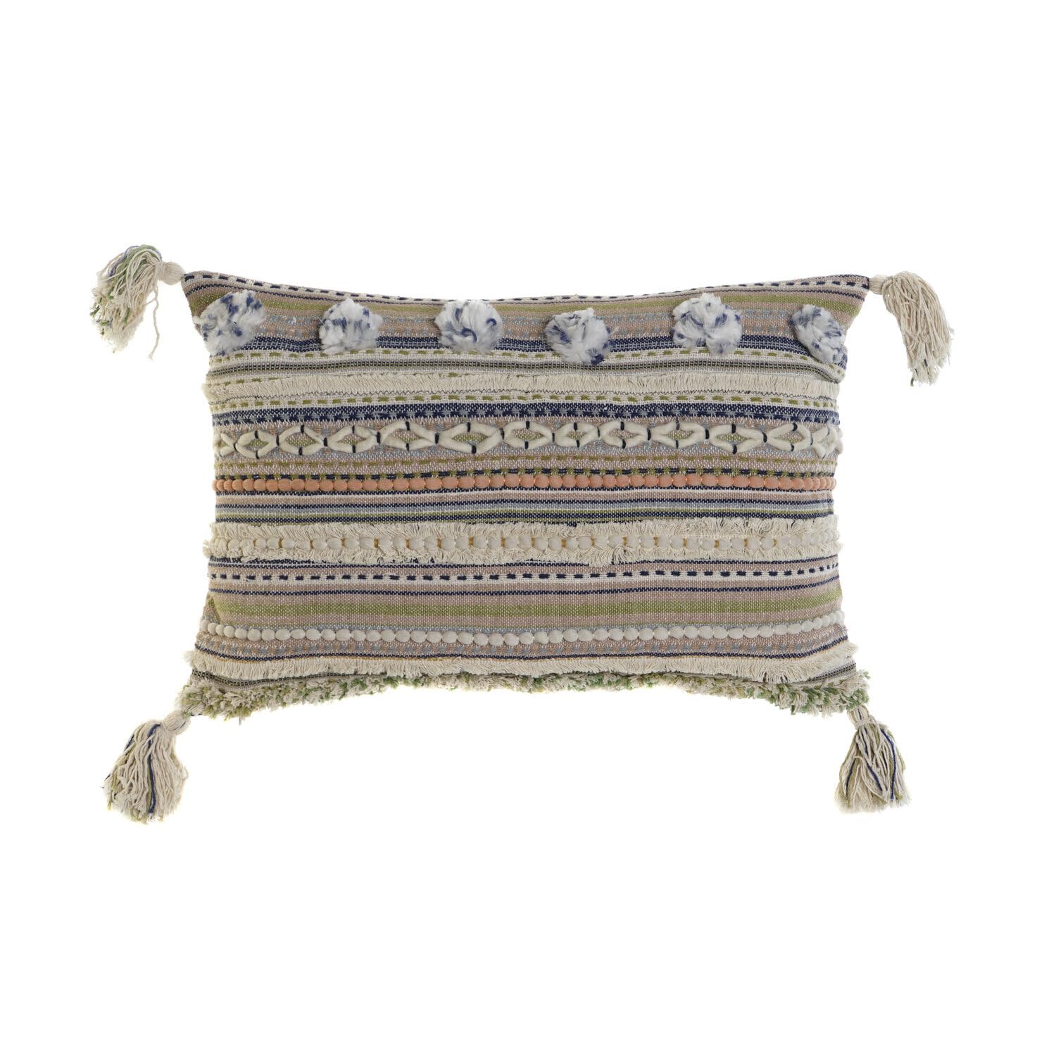 Housse de coussin coton 60x40 cm multicolore à franges
