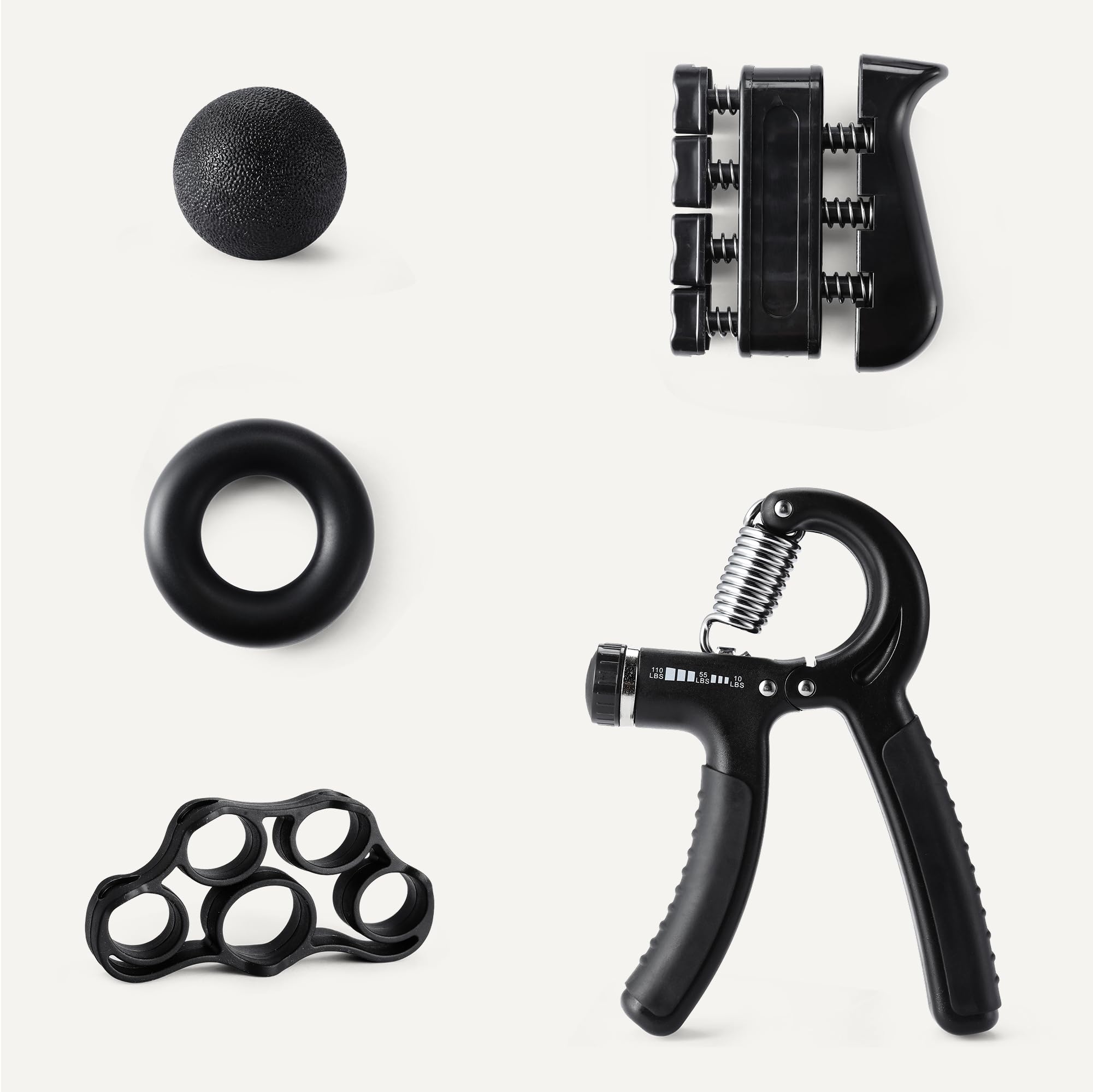Amazon Basics Grip Strength Trainer, Kit Rinforzante Per Avambraccio, 5 Pezzi, Nero