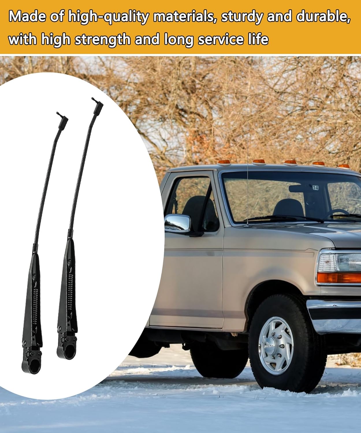 1 Pair Front Windshield Wiper Arm Compatible with 1980-1996 Ford Bronco, F-100, F-150, F-250, F-350, F-Super Duty, Direct Replacement for 42847, E7TZ17526B