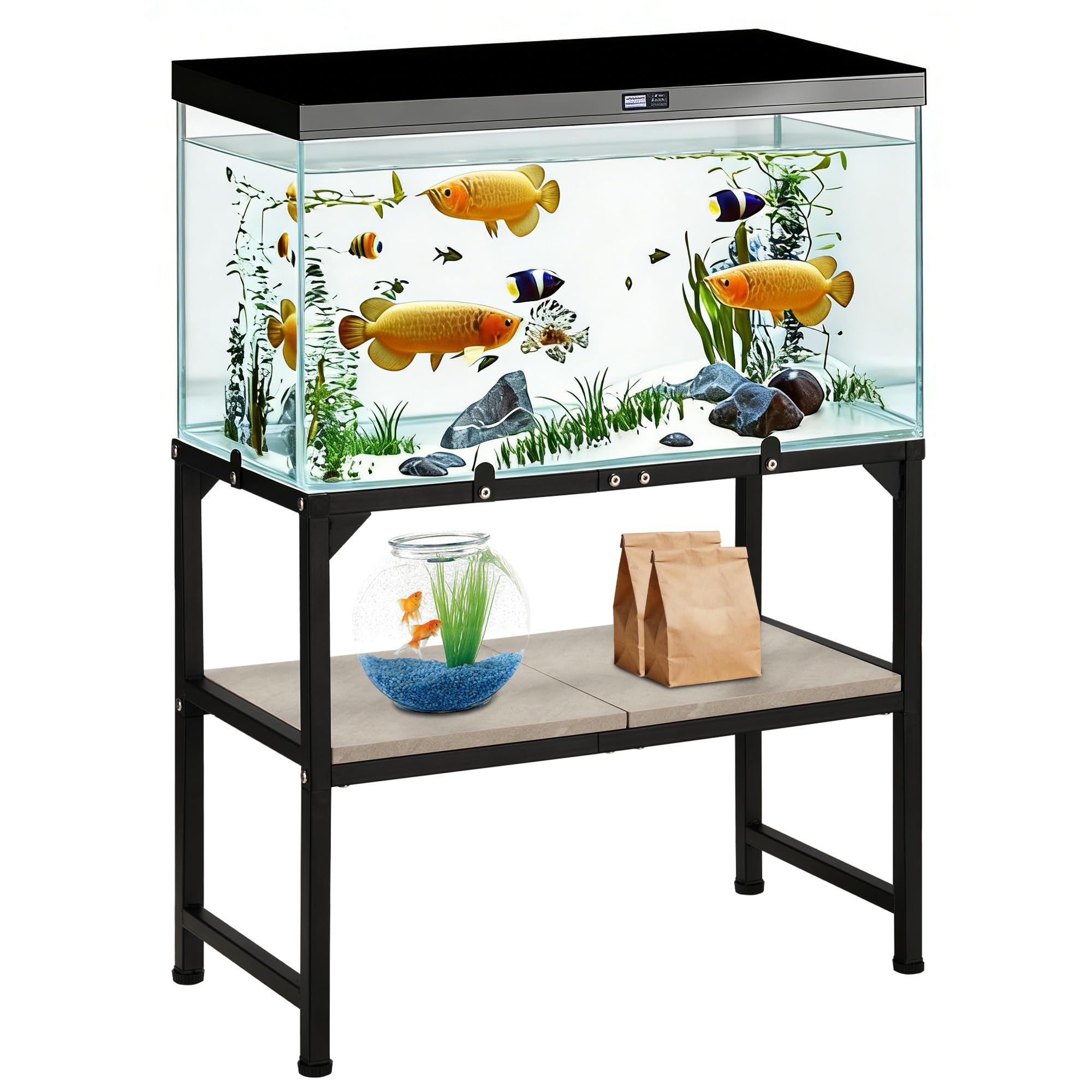 Azaeahom 10-20 Gallon Fish Tank Stand, Metal Aquarium Stand with Adjustable Non-Slip Foot and Wooden Shelf, Reptile Tank Stand Easy to Assemble for