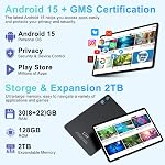 Android 15 Tablet 30GB RAM 128GB ROM 2TB Expand, 10 inch Tablets with Keyboard Mouse, Octa-Core, 8000mAh, HD IPS Display, GPS, 5G WiFi, Widevine L1, 2 in 1 Tablets - Metal Black