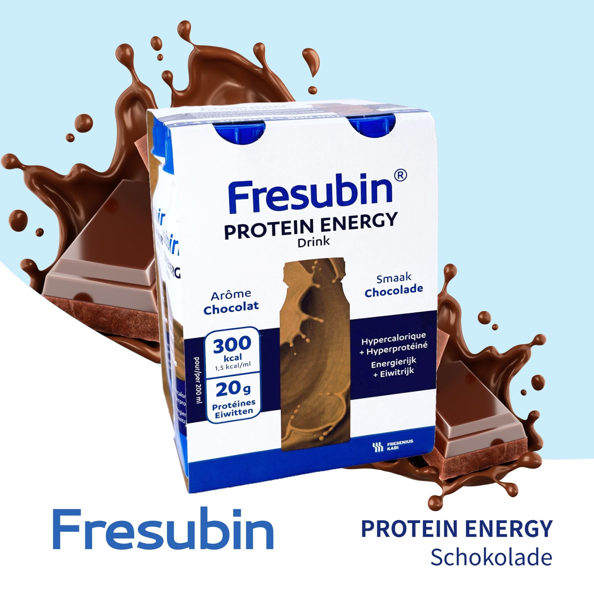 Fresubin PROTEIN ENERGY Drink Schokolade 24x200ml- Hochkalorische Trinknahrung mit 20g Eiweiß von Fresenius Kabi, 300 kcal pro Flasche, glutenfrei, ideal bei Mangelernährung und erhöhtem Proteinbedarf