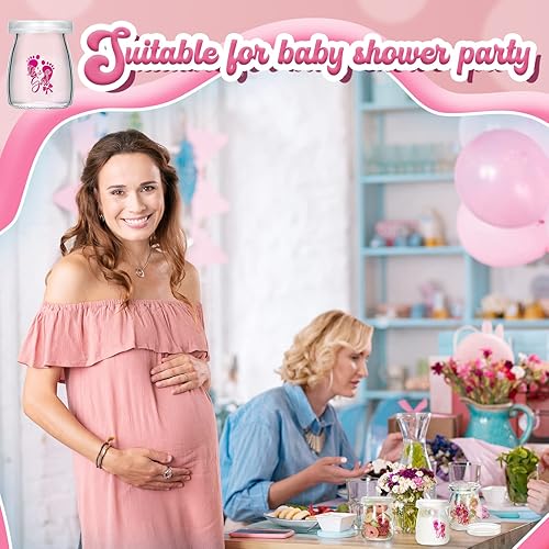 Miniatura 6 de Tanlade 24 botellas de vidrio de leche de 3.4 onzas, frascos de yogur transparentes con tapas de plástico, regalos de fiesta de baby shower, centros