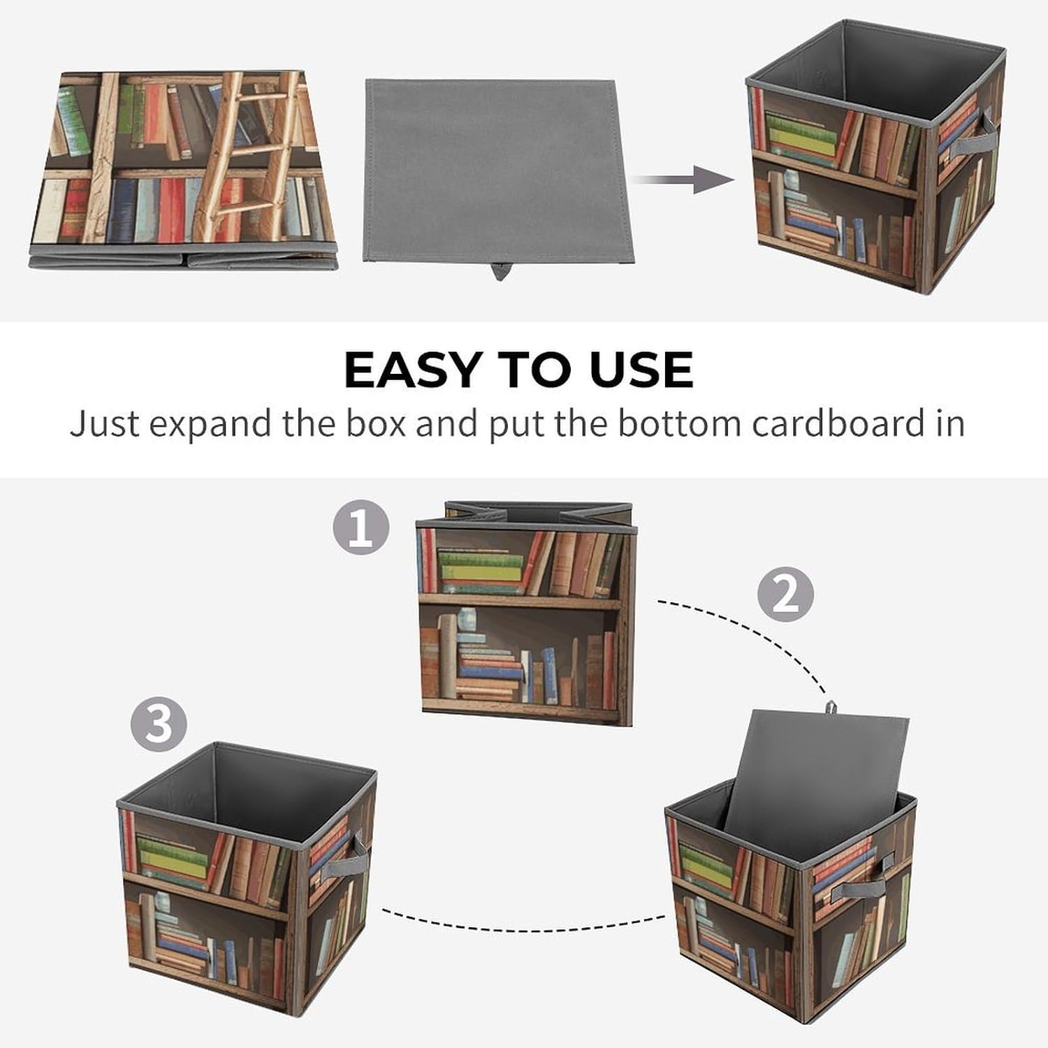 Folding Storage Box 10.6x10.6x10.6in Funny Book Shelves Collection And LadderOxford Cloth Storage Bin for Clothes Books Toys for Living Room Bedroom Bathroom image 4