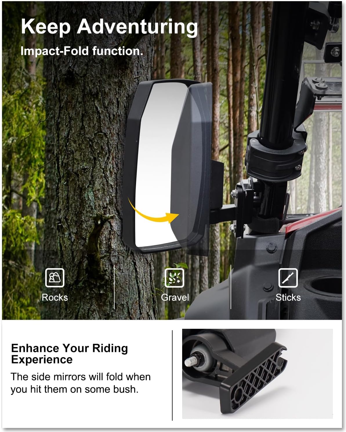 KIWI MASTER Side Mirrors for 2016-2026 Honda Pioneer 1000 Accessories Adjustable Folding Rear View Mirror, Pair