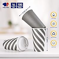 Vista 8 de JOLLY CHEF 100 Pack 12 oz Paper Coffee Cups, Disposable Printed Hot Cups with Lids for Home, Business, Restaurant and Cafe (Stripes and Grey)