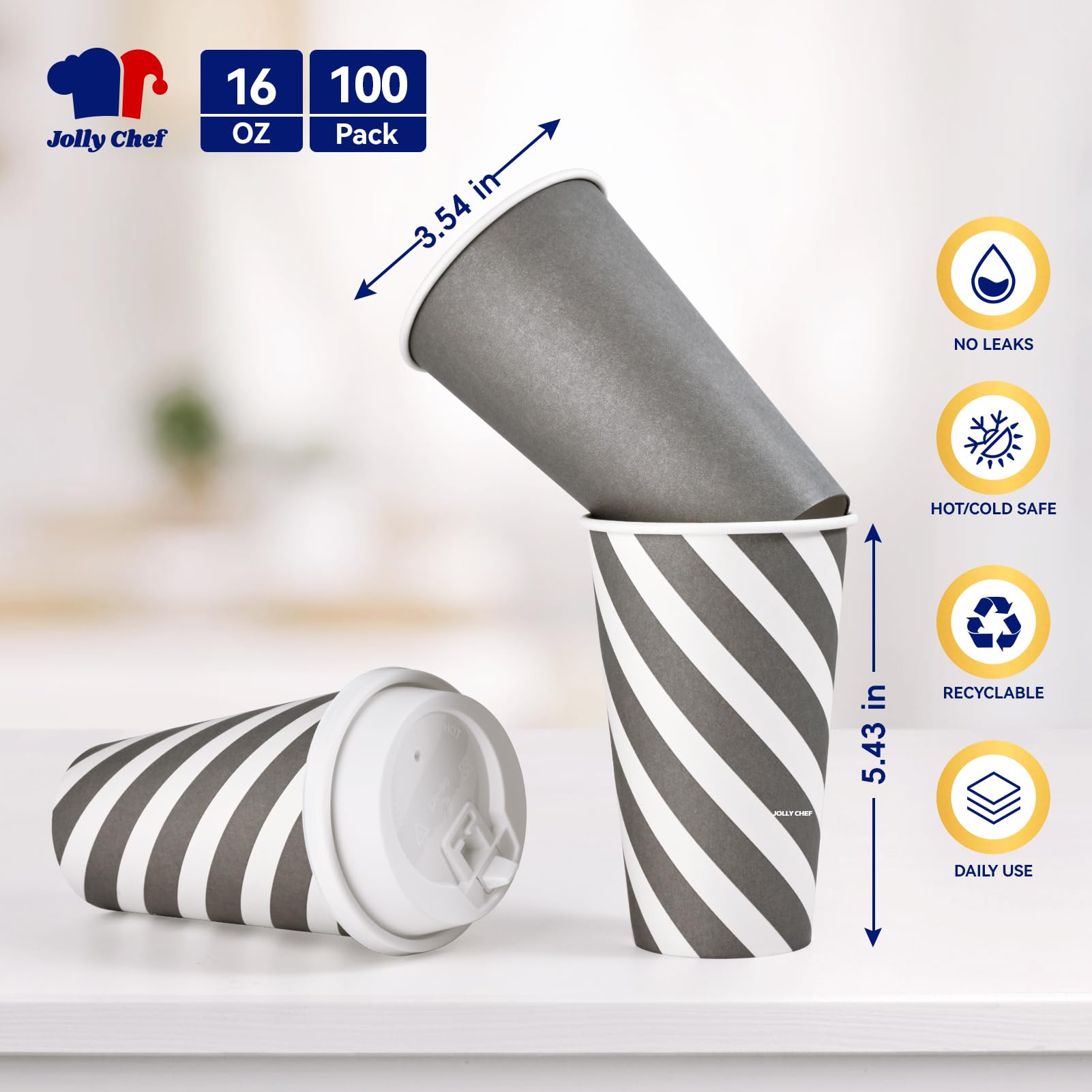 JOLLY CHEF Bicchieri Di Plastica Con Coperchio, 500 Pezzi Da 473 Ml, PET Trasparente, Usa E Getta Per Festa, Matrimonio E Bar