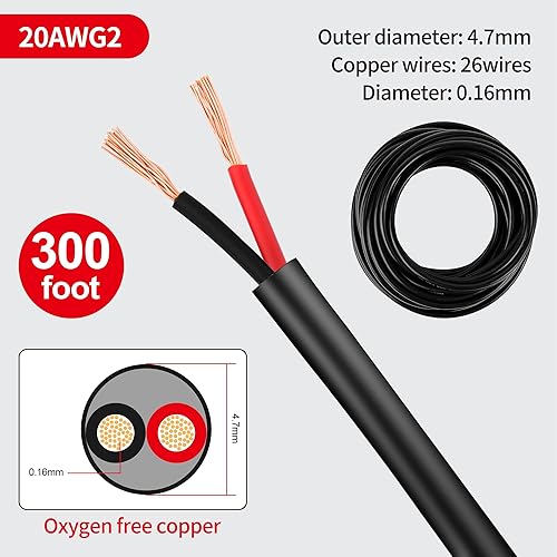Miniatura 77 de Lesnlok Cable eléctrico calibre 20 AWG con 2 conductores de cobre puro, libres de oxígeno, trenzados, de cloruro de polivinilo, estañados