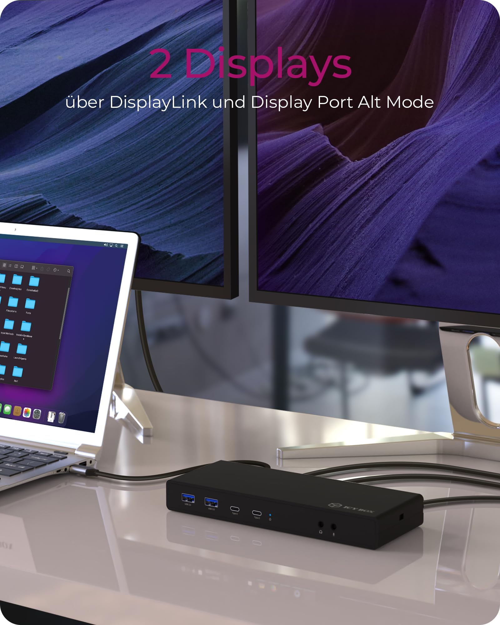 ICY BOX Stacja dokująca USB-C (14 w 1) do 2 monitorów (2 x HDMI i 2 x DP), 5K 30 Hz | 4K 60 Hz, 6-drożny hub USB 3.0, 65 W, Power Delivery, Gigabit Ethernet, Audio, IB-DK2245AC
