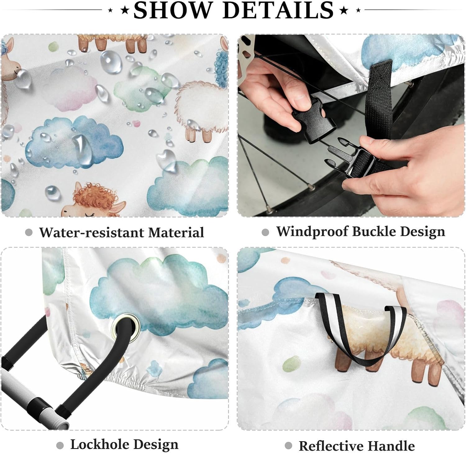 ALAZA Llamas Alpaca Cute Clouds Bike Cover Waterproof Outdoor Ebike Bicycle Covers Tarp Protection for 1/2 Bikes, Sun UV Dust Wind Proof