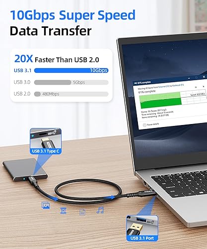 Miniatura 3 de SUNGUY Cable USB C Android Auto, cable USB C de 5 pies trenzado de carga rápida 3A y transferencia de datos de 10 Gbps, cable USB C CarPlay,