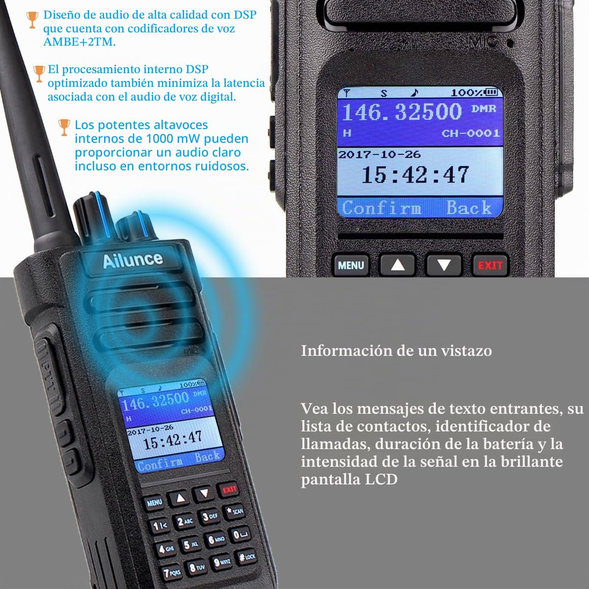 Retevis Ailunce HD1 10W DMR Radioaficionado, Banda Dual, Radio Digital Bidireccional, Batería Tipo C 3200mAh, IP67 Impermeable, Compatible con Otros Radioaficionados (1 Unidad, Negro)
