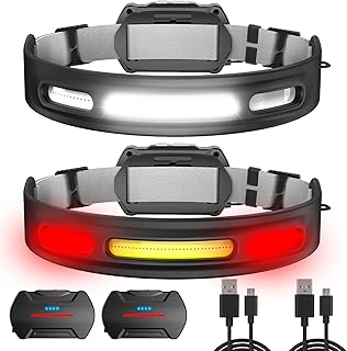 Headlamp Rechargeable 2PCS, 230° Wider Beam LED Head Lamp with Red Tail Light, 5 Modes Waterproof Headlamps for Adults, Head Lights for Forehead, Head Flashlight for Hiking, Running, Fishing, Cycling