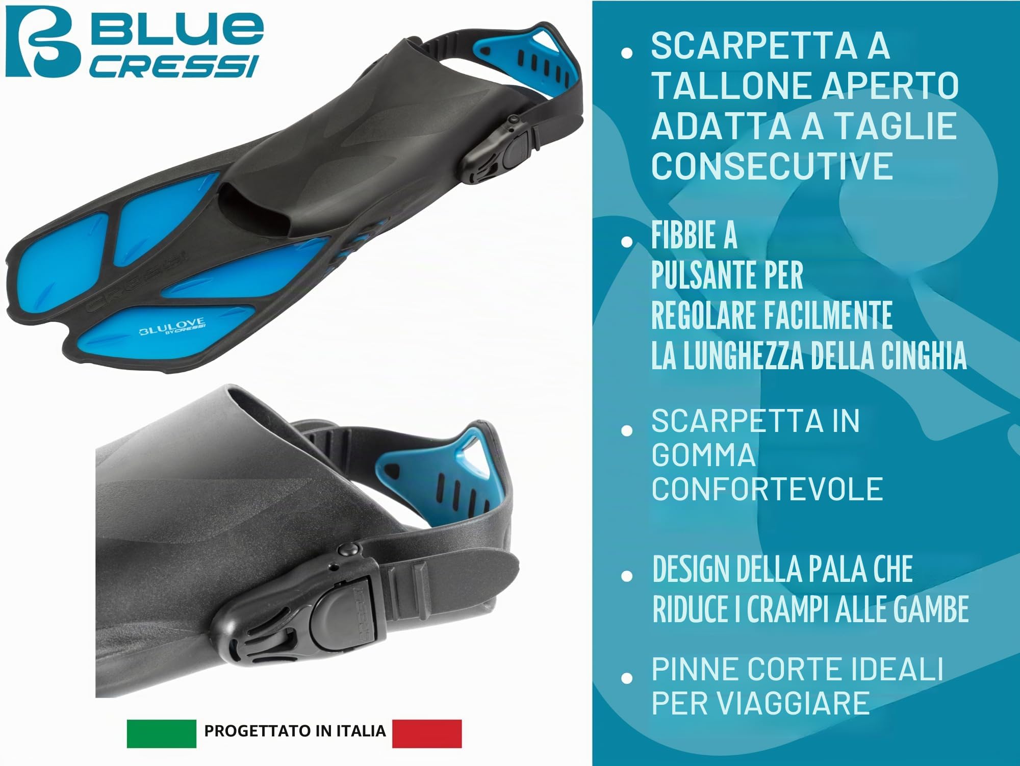 CRESSI Fins Bonete - Pinne da Nuoto Corte Regolabili per Adulti, con Fibbie Ultra Resistenti, Molto Leggere, Ideali per Viaggi