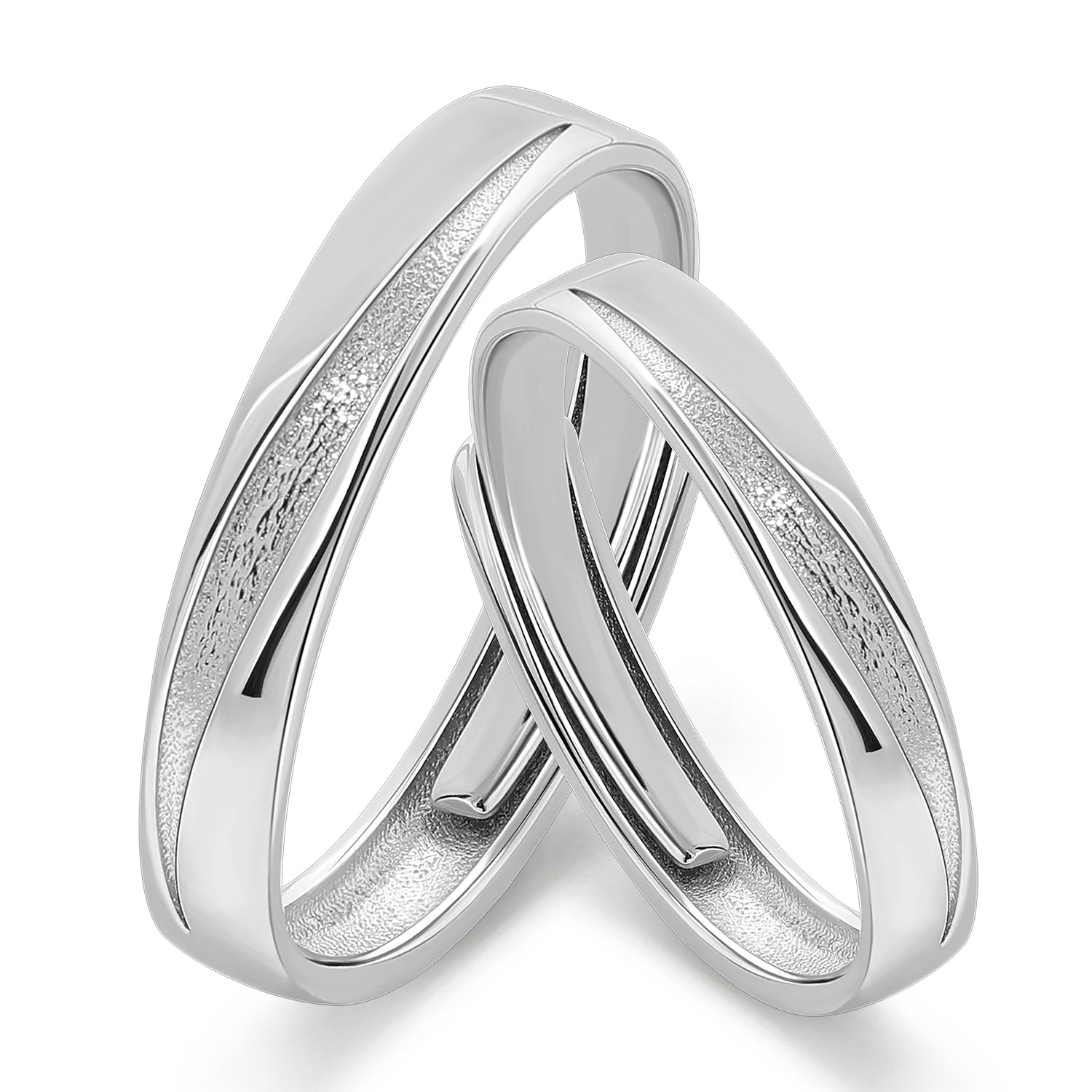 Meissa Alianzas Anillos de Pareja Plata de Ley 925 Bodas Compromiso Mujeres Hombres de Promesa Banda Aniversario Tamaño Ajustable Alianzas Novios (Juego de Dos Anillos)